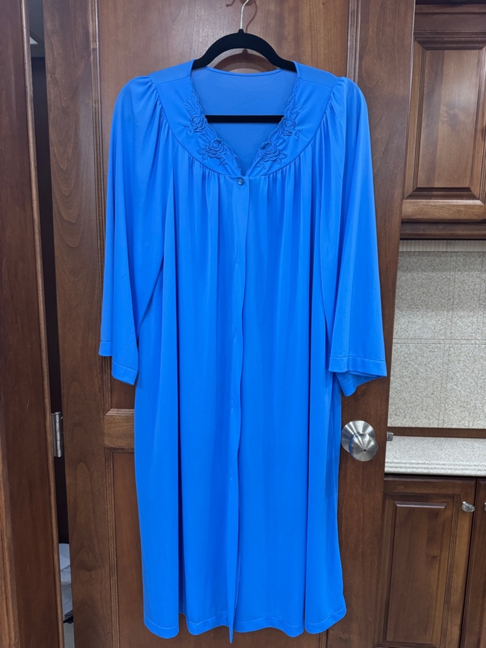 Shadowline Bright Blue Floral Trim Button-Front Robe
